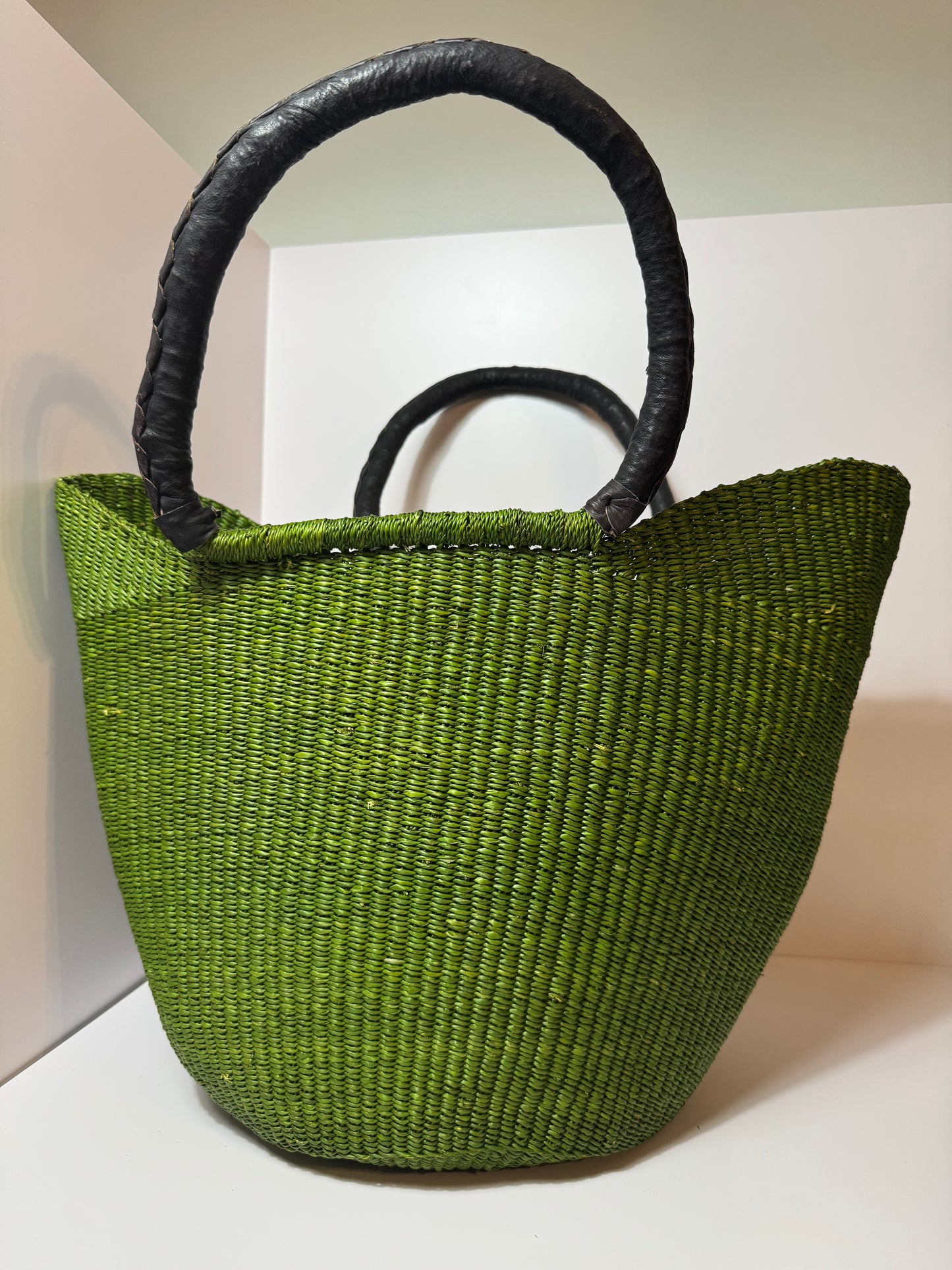 Forest Green Handwoven Bolga Market Basket