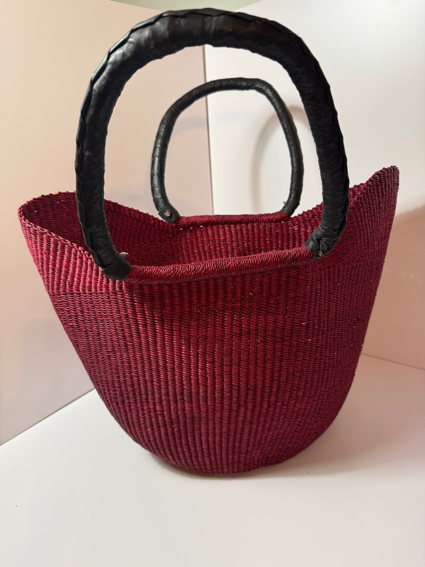 Deep Red Handwoven Bolga Basket