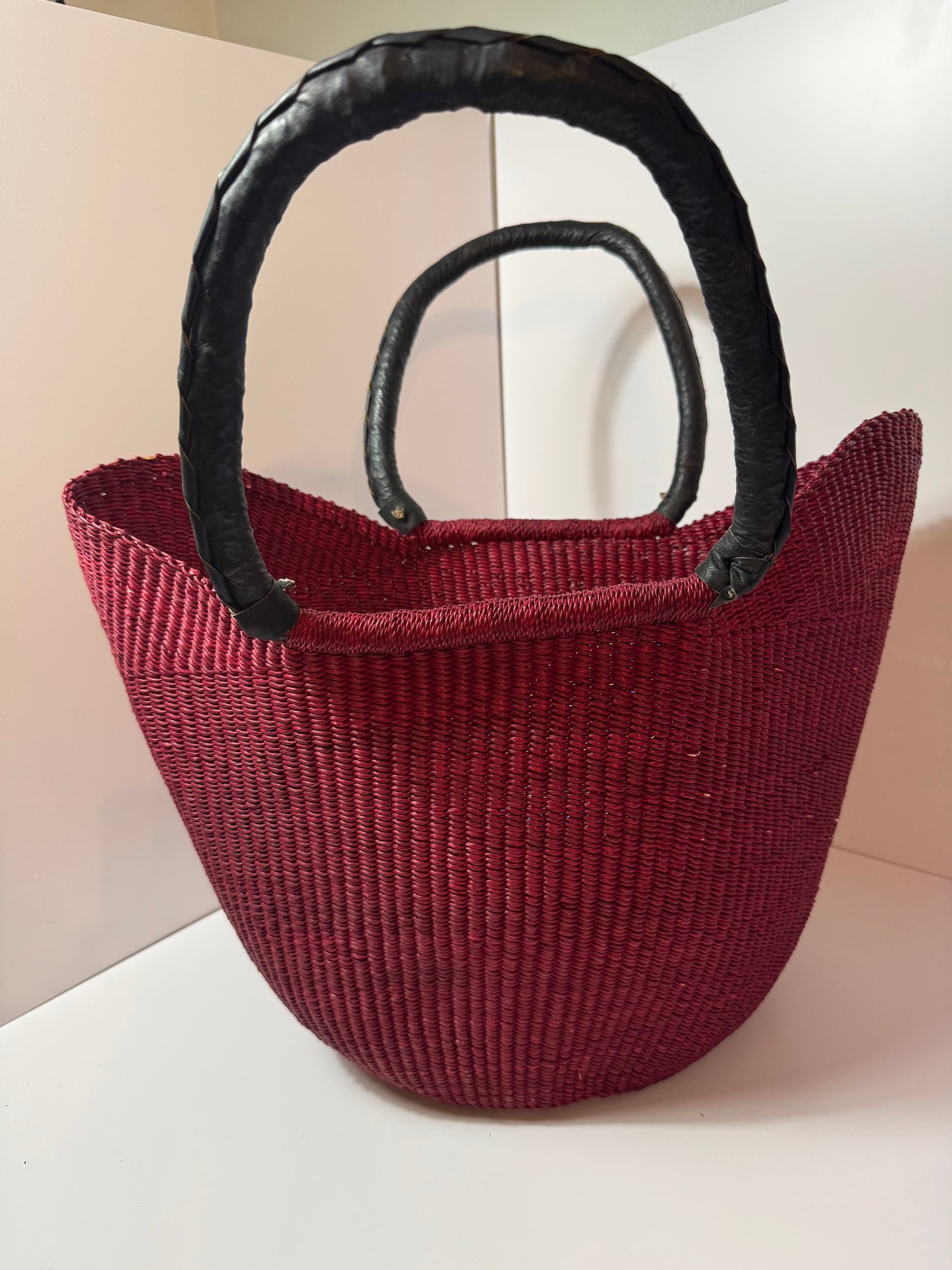 Deep Red Handwoven Bolga Basket