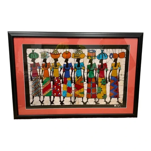 Framed art - a batik of colorful women